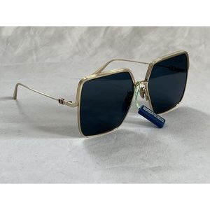 Christian Dior EverDior Square Sunglasses Gold White Navy Lenses NEW